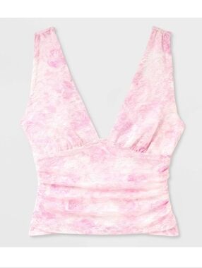 Wild Fable Printed Lace Ruched Tank Top Size Xs